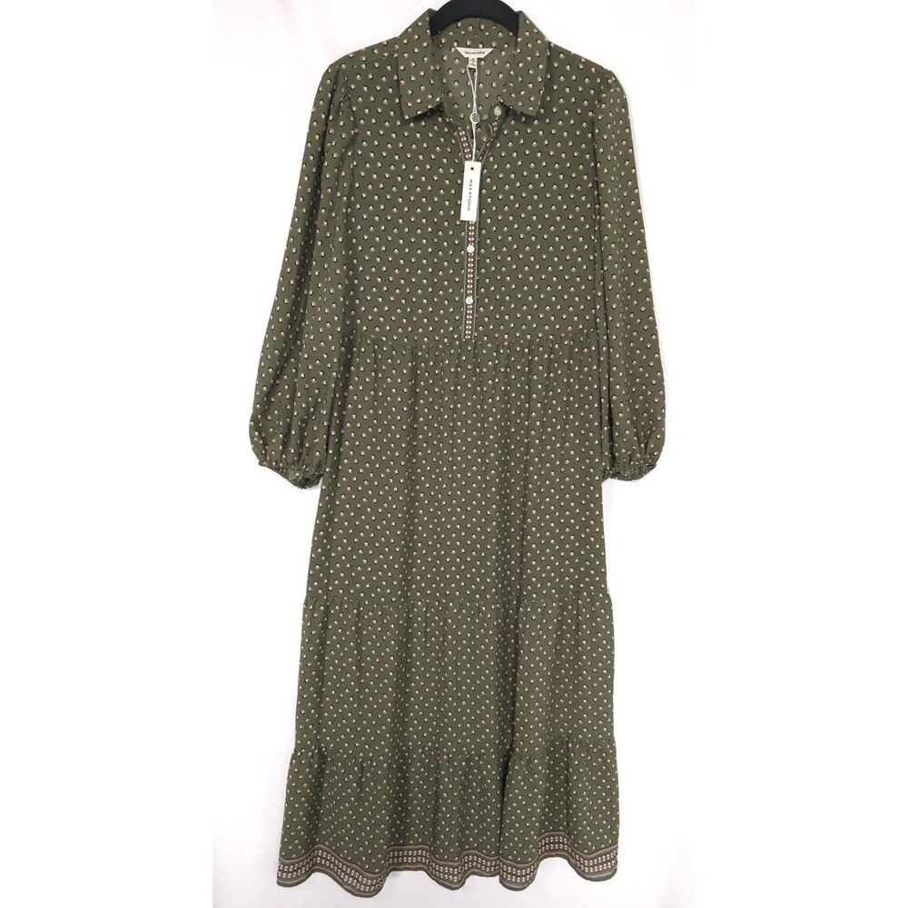 MAX STUDIO Women's New MEDIUM Maxi Dress Olive Green Geometric Print 3901D69
